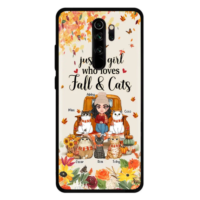 Custom Personalized Cat Mom Autumn Phone Case - Gift Idea For Cat Lovers - Upto 5 Cats - Case For Xiaomi/ Oppo/ Huawei - Just A Girl Who Loves Fall & Cats