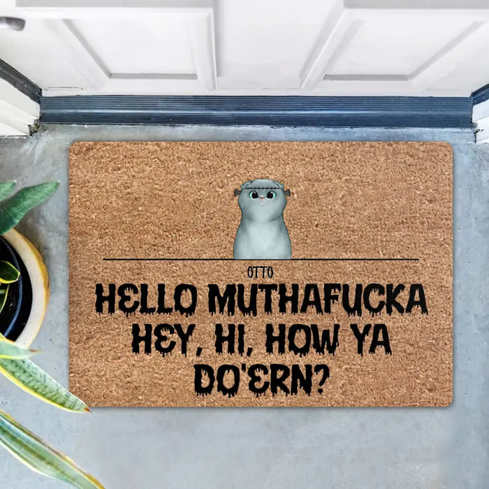 Custom Personalized Pet Doormat - Upto 5 Dogs/Cats - Halloween Gift Idea for Dog/Cat Lovers - Hello Muthafucka