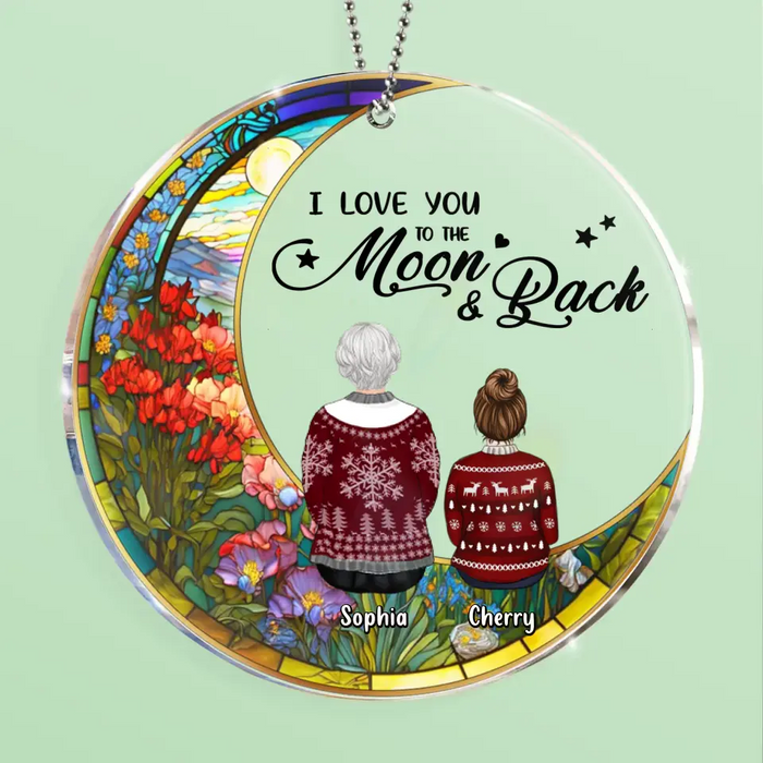 Custom Personalized Family Circle Acrylic Ornament - Grandparent with upto 3 Children - Christmas Gift Idea - I Love You To The Moon & Back