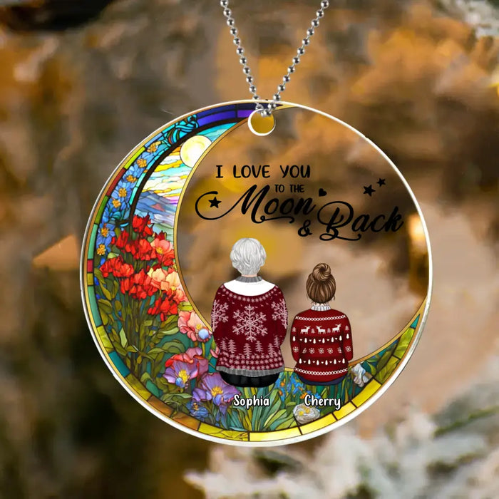 Custom Personalized Family Circle Acrylic Ornament - Grandparent with upto 3 Children - Christmas Gift Idea - I Love You To The Moon & Back