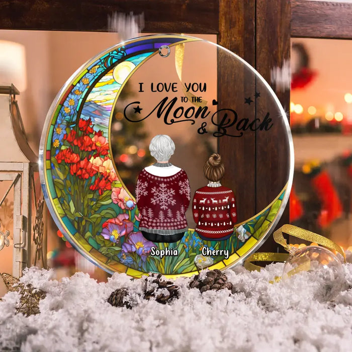 Custom Personalized Family Circle Acrylic Ornament - Grandparent with upto 3 Children - Christmas Gift Idea - I Love You To The Moon & Back