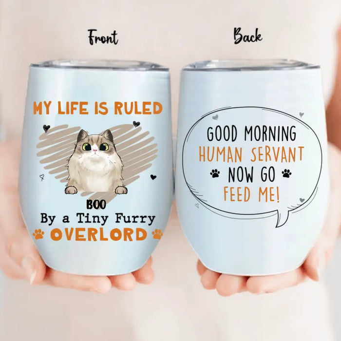 Personalized Cats Wine Tumbler - Upto 6 Cats - Best Gift Idea For Cat Lovers - Good Morning Human Servant Now Go Feed Us!