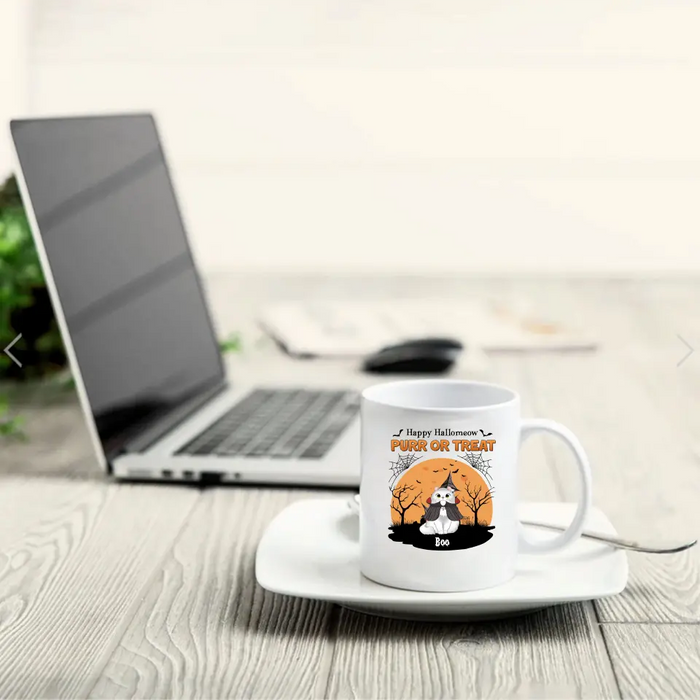 Custom Personalized Meowloween Coffee Mug - Up to 6 Cats - Halloween Gift Idea for Cat Lovers - Happy Hallomeow