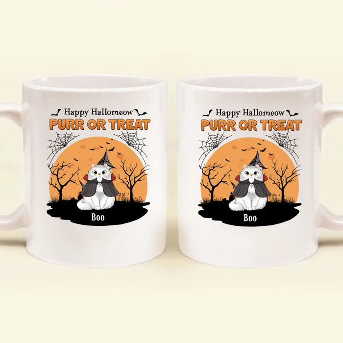 Custom Personalized Meowloween Coffee Mug - Up to 6 Cats - Halloween Gift Idea for Cat Lovers - Happy Hallomeow