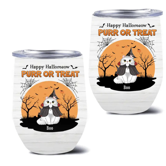 Custom Personalized Meowloween Wine Tumbler - Up to 6 Cats - Halloween Gift Idea for Cat Lovers - Happy Hallomeow