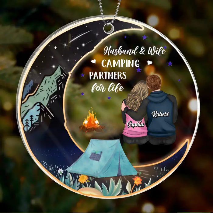 Custom Personalized Camping Couple Acrylic Ornament - Gift Idea for Camping Lovers/Couple - Husband & Wife Camping Partners For Life