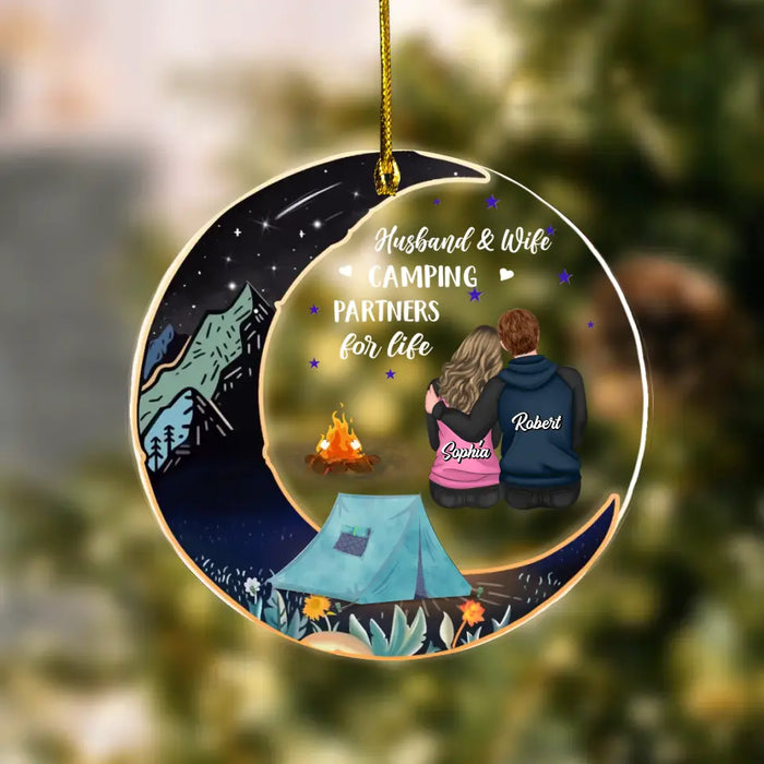 Custom Personalized Camping Couple Acrylic Ornament - Gift Idea for Camping Lovers/Couple - Husband & Wife Camping Partners For Life