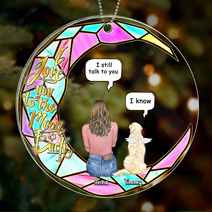 Custom Personalized Memorial Pet Stained Glass Suncatcher Acrylic Ornament - Adult/ Couple With Upto 4 Pets - Memorial Gift Idea For Dog/ Cat/ Rabbit Lovers - I Love You To The Moon & Back