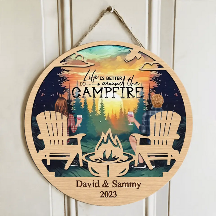 Custom Personalized Camping Couple Wooden Sign - Gift For Couple/Camping Lover - Life Is Better Around The Campfire