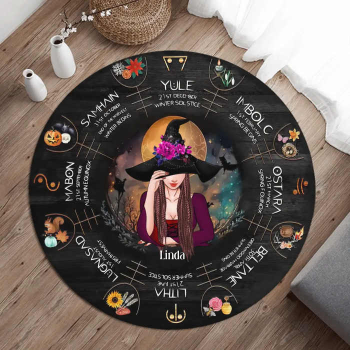 Custom Personalized Witch Round Rug - Gift Idea For Halloween/Wicca Decor/Pagan Decor