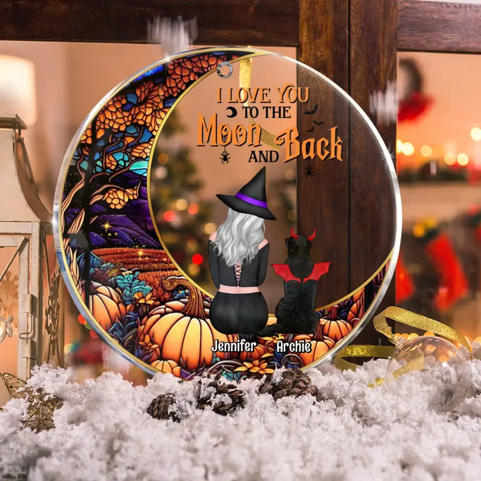 Custom Personalized Halloween Dog Mom Circle Acrylic Ornament - Upto 4 Dogs - Halloween Gift Idea For Dog Lover - I Love You To The Moon And Back