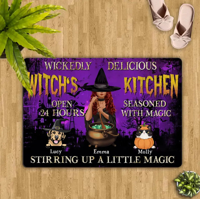 Personalized Witch Doormat - Halloween/ Witch/ Pagan/ Wicca Decor/Pet Lovers Gift With Upto 6 Pets - Wickedly Delicious Witch's Kitchen