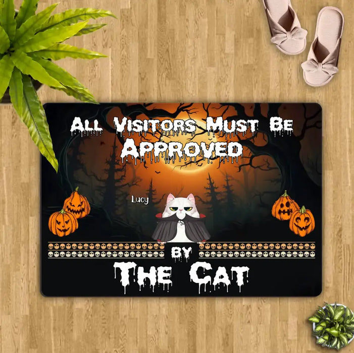 Custom Personalized Halloween Cat Doormat - Upto 6 Cats - Halloween Gift Idea For Cat Lovers - All Visitors Must Be Approved By The Cat