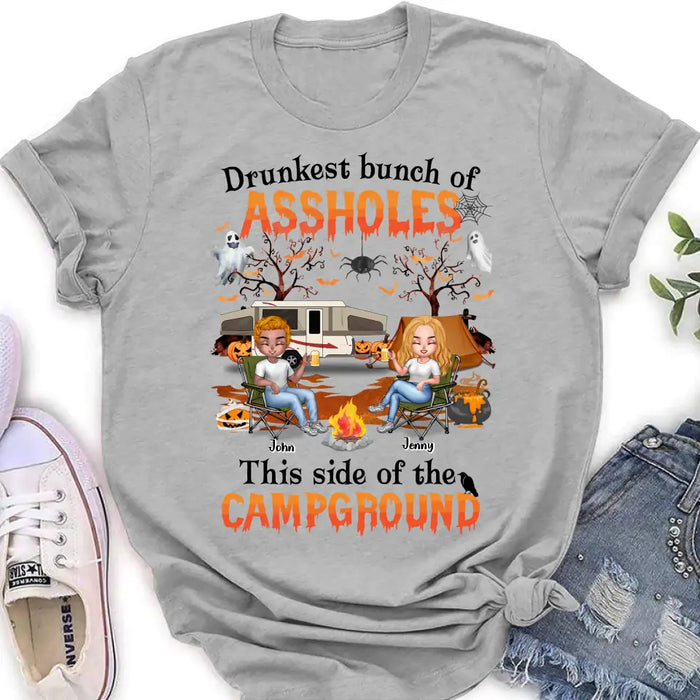 Custom Personalized Camping Friends Shirt - Upto 7 People - Halloween Gift Idea For Friends/ Camping Lover - If I'm Drunk It's My Camping Friends' Fault