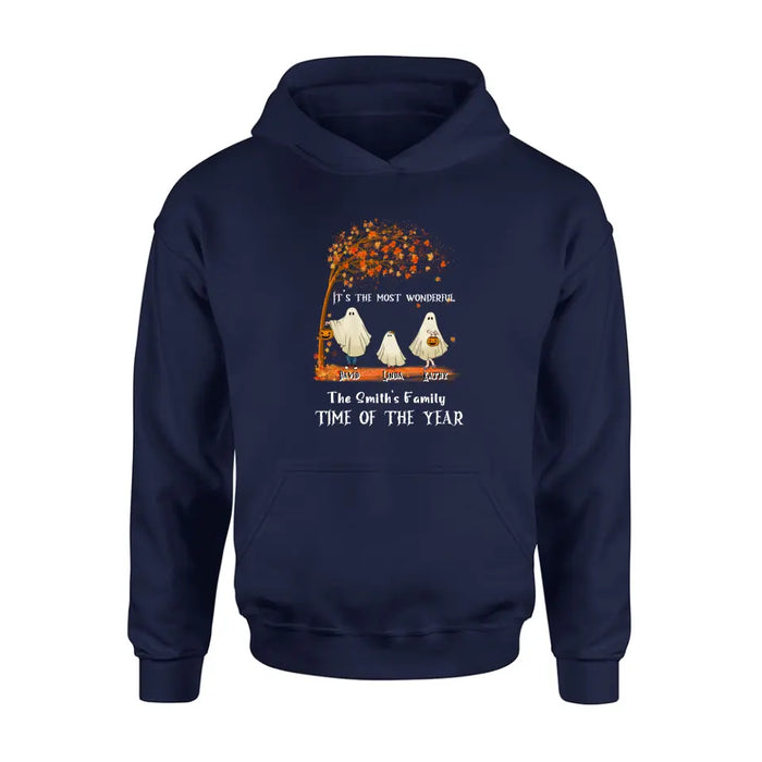 Personalized Halloween Ghost Family Shirt/Hoodie - Halloween Gift For Couple/Family - Upto 6 People With 3 Pets - It's The Most Wonderful Time Of The Year