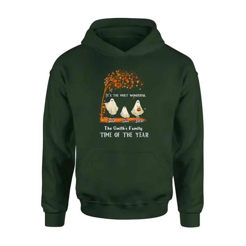 Personalized Halloween Ghost Family Shirt/Hoodie - Halloween Gift For Couple/Family - Up to 6 People With 3 Pets - It's The Most Wonderful Time Of The Year