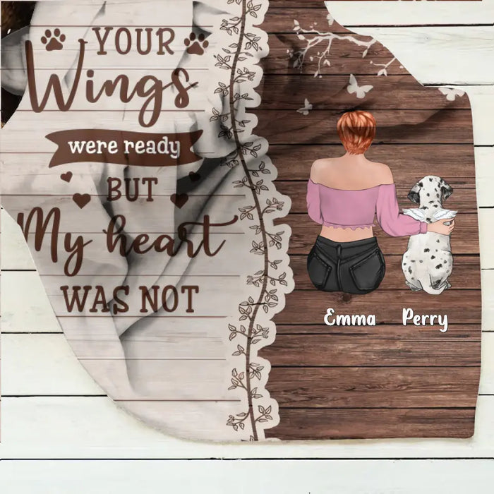 Personalized Memorial Pet Pillow Cover/Quilt/Single Layer Fleece Blanket - Upto 3 Dogs/Cats - Memorial Gift Idea for Dog/Cat Owners - Your Wings Were Ready But My Heart Was Not