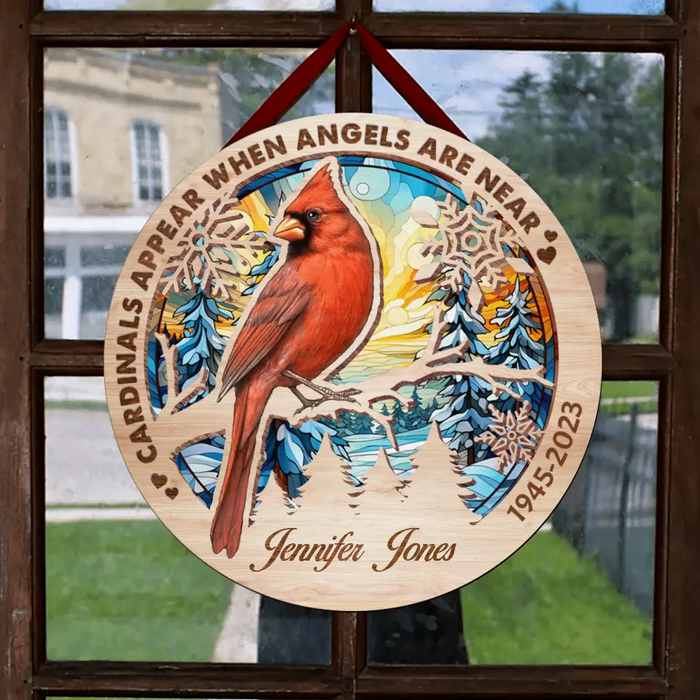 Custom Personalized Memorial Circle Wooden Sign - Family Loss Cardinal Infinite Love Sign Gift Idea - Cardinals Appear When Angels Are Near