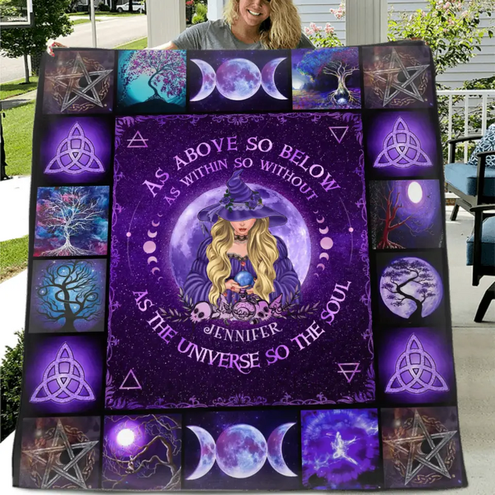 Personalized Witch Quilt/Single Layer Fleece Blanket - Halloween Gift Idea For Witch Lovers - As Above So Below As Within So Without