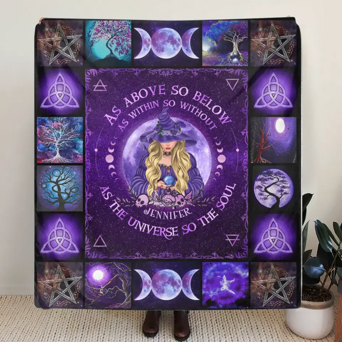 Personalized Witch Quilt/Single Layer Fleece Blanket - Halloween Gift Idea For Witch Lovers - As Above So Below As Within So Without