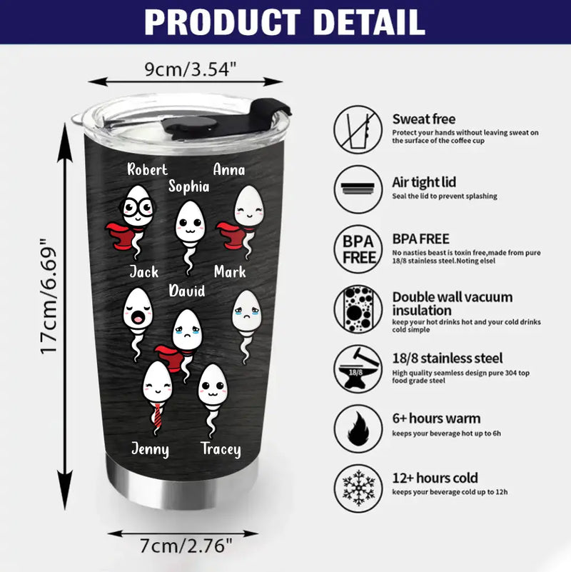 Personalized Sperms Tumbler - Gift Idea For Father's Day - Up to 8 Sperms - Seems Like Just Yesterday We Were Chillin' In Your Balls