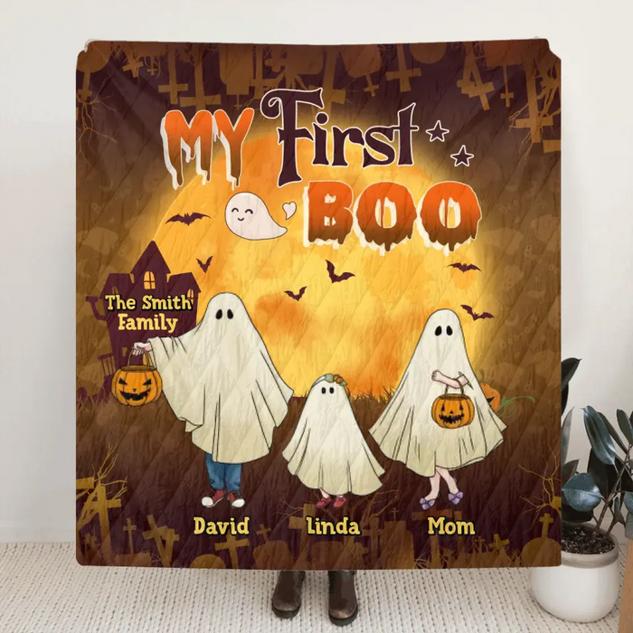 Personalized 1st Halloween Quilt/Single Layer Fleece Blanket - Gift Idea For Halloween/Family - My First Boo