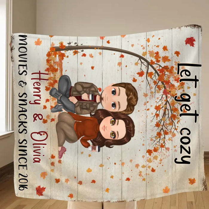 Custom Personalized Autumn Couple Quilt/Single Layer Fleece Blanket - Gift Idea For Couple/ Husband/ Wife - Let Get Cozy