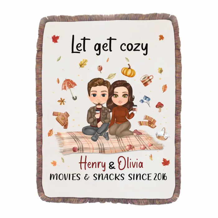 Custom Personalized Autumn Couple Fringe Blanket - Gift Idea For Couple/ Husband/ Wife - Let Get Cozy