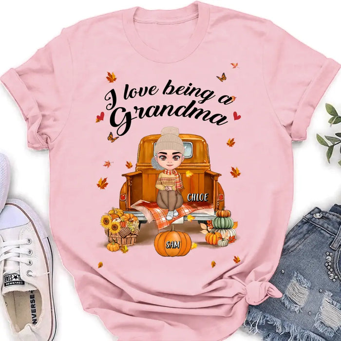 Custom Personalized Grandma Autumn Hoodie/ T-shirt - Gift Idea For Grandma - Upto 10 Kids - I Love Being A Grandma