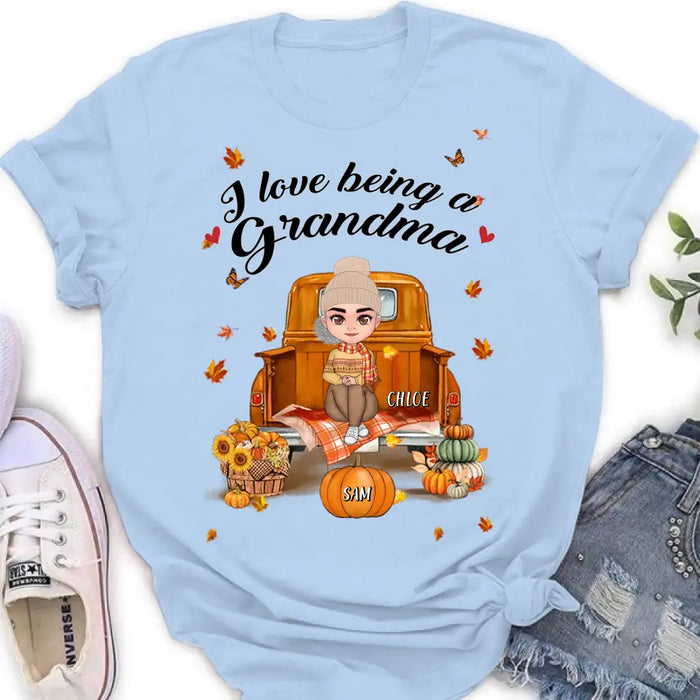 Custom Personalized Grandma Autumn Hoodie/ T-shirt - Gift Idea For Grandma - Upto 10 Kids - I Love Being A Grandma