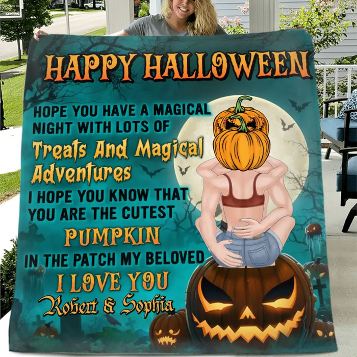 Personalized Couple Quilt/Single Layer Fleece Blanket - Gift Idea For Him/Her/Couple/Halloween - Happy Halloween Hope You Have A Magical Night