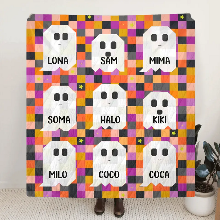 Personalize Halloween Family Quilt/Single Layer Fleece Blanket - Gift Idea For Halloween/Family - Upto 9 Boos