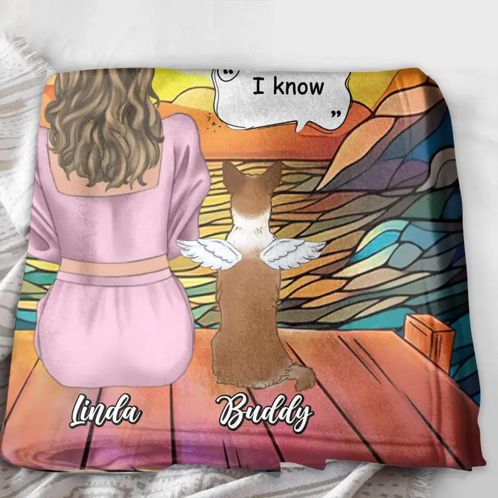 Personalized Memorial Dog Mom Quilt/Single Layer Fleece Blanket - Upto 4 Dogs - Memorial Gift Idea For Dog Owners - I Wish The Rainbow Bridge Had Visiting Hours