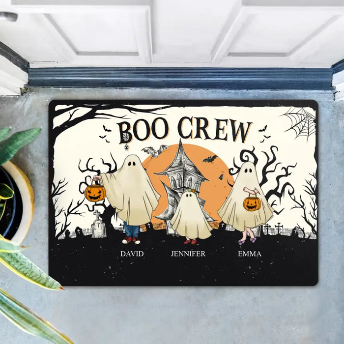 Custom Personalized Family Doormat - Upto 6 People & 3 Pets - Halloween Gift Idea for Family - Boo Crew