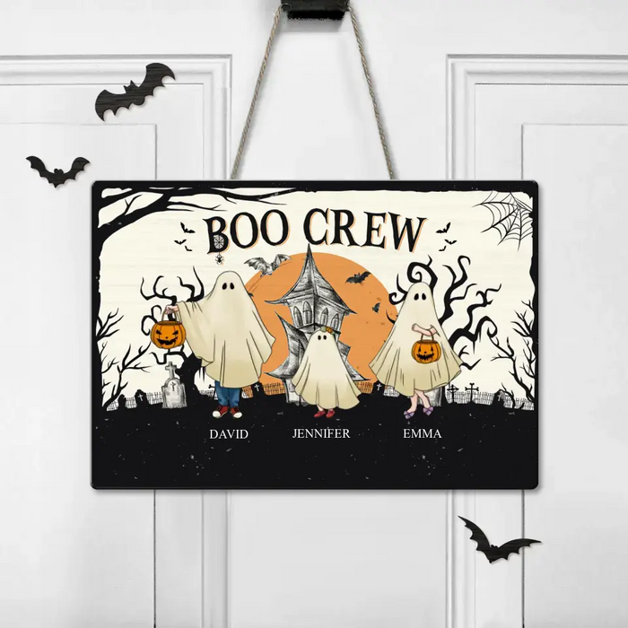 Custom Personalized Family Wooden Sign - Upto 6 People & 3 Pets - Halloween Gift Idea for Family - Boo Crew