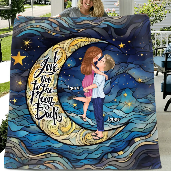 Personalized Single Layer Fleece/ Quilt Blanket - I Love You To The Moon & Back - Gift Idea For Couple/ Anniversary