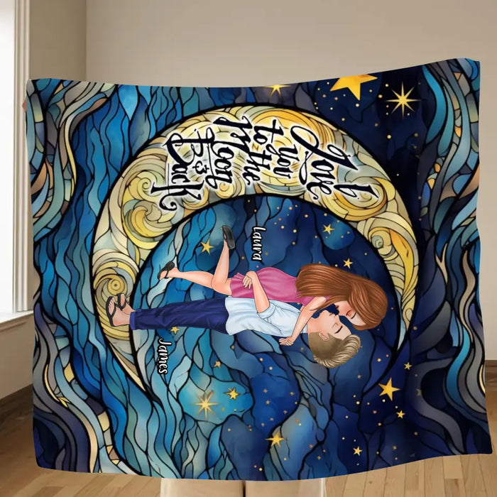 Personalized Single Layer Fleece/ Quilt Blanket - I Love You To The Moon & Back - Gift Idea For Couple/ Anniversary