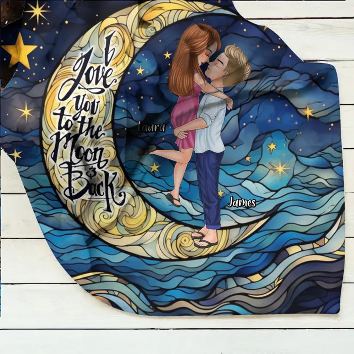 Personalized Single Layer Fleece/ Quilt Blanket - I Love You To The Moon & Back - Gift Idea For Couple/ Anniversary