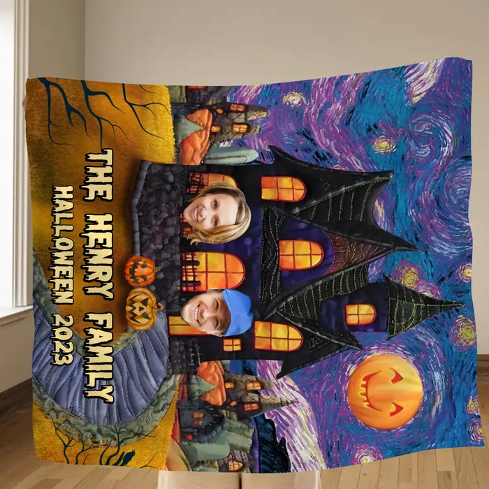 Custom Personalized Halloween Family Quilt/Single Layer Fleece Blanket - Upload Upto 9 Photos - Gift Idea For Halloween/Family - Halloween 2023