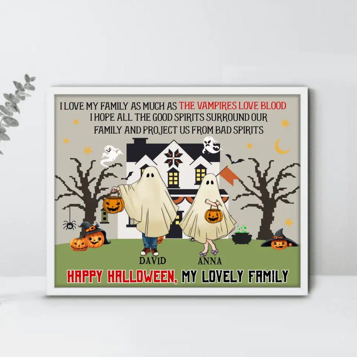 Personalized Halloween Ghost Family Poster - Halloween Gift For Couple/Family - Upto 5 People With 4 Pets - I Love My Family