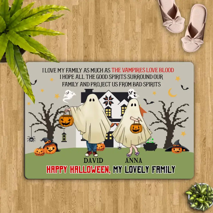 Personalized Halloween Ghost Family Doormat - Halloween Gift For Couple/Family - Upto 5 People With 4 Pets - I Love My Family