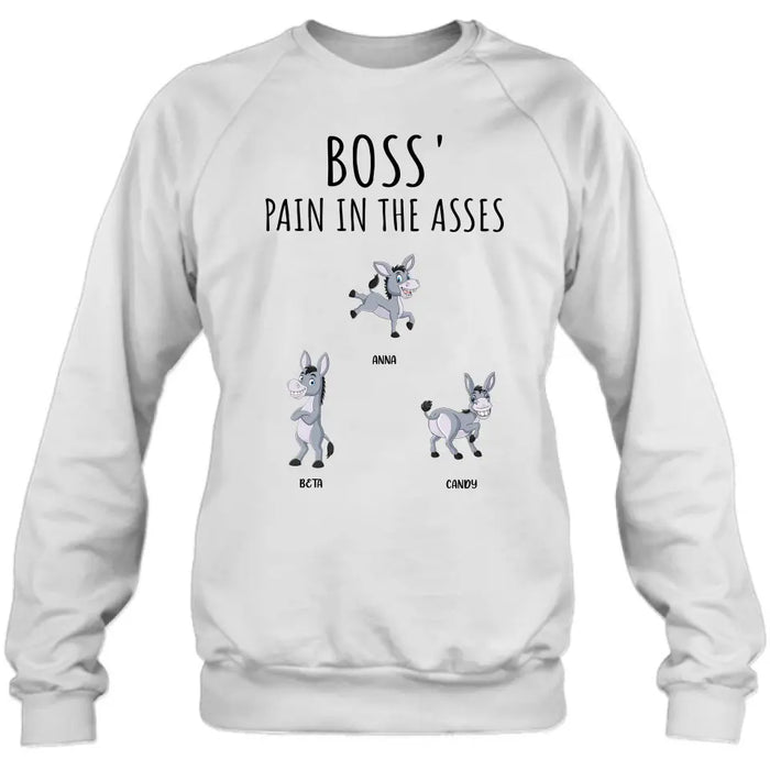 Custom Personalized Donkeys Shirt/ Hoodie - Gift Idea For Family/ Grandma/ Papa - Upto 12 Donkeys - Boss' Little Asses