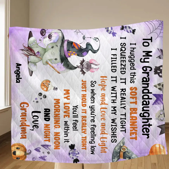 Personalized Halloween Granddaughter Quilt/Single Layer Fleece Blanket/Pillow Cover - Gift Idea For Halloween From Grandma