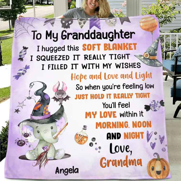 Personalized Halloween Granddaughter Quilt/Single Layer Fleece Blanket/Pillow Cover - Gift Idea For Halloween From Grandma