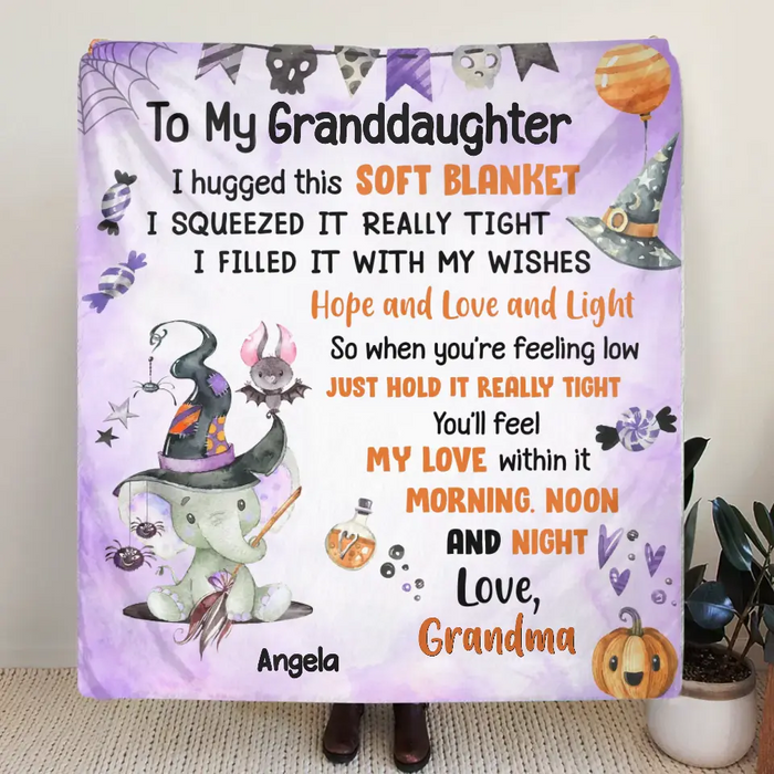 Personalized Halloween Granddaughter Quilt/Single Layer Fleece Blanket/Pillow Cover - Gift Idea For Halloween From Grandma