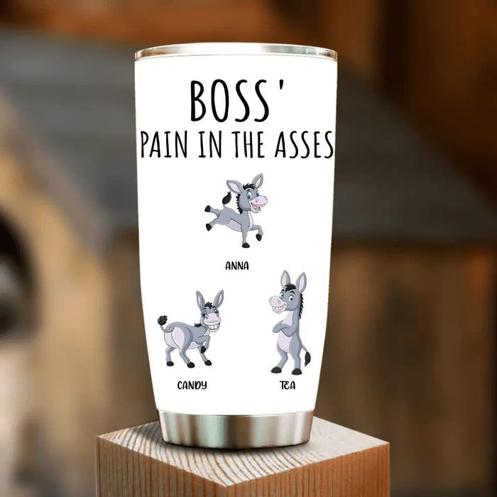 Custom Personalized Donkeys Tumbler - Gift Idea For Family/ Grandma/ Papa - Upto 9 Donkeys - Boss' Little Asses