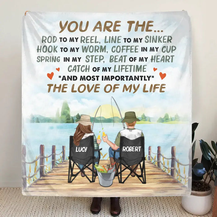 Custom Personalized Fishing Couple Quilt/Single Layer Fleece Blanket - Gift Idea for Couple - You Are The Rod To My Reel