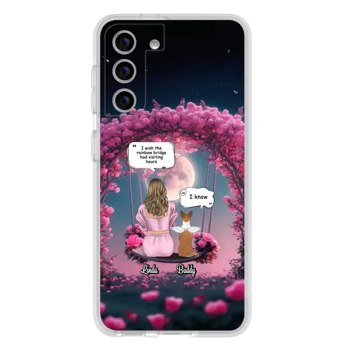 Custom Memorial Dog Mom Phone Case - Upto 4 Dogs - Memorial Gift Idea For Dog Owners - I Wish The Rainbow Bridge Had Visiting Hours - Case For iPhone/Samsung