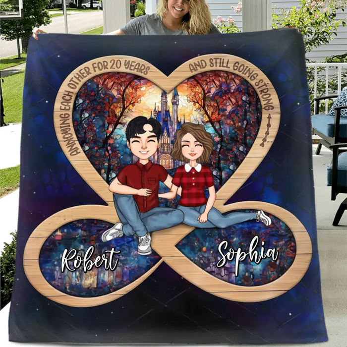 Custom Personalized Infinity Heart Couple Fleece/ Quilt Blanket - Gift Idea For Wife/Husband/Couple - Anniversary Gift - Annoying Each Other For 20 Years And Still Going Strong