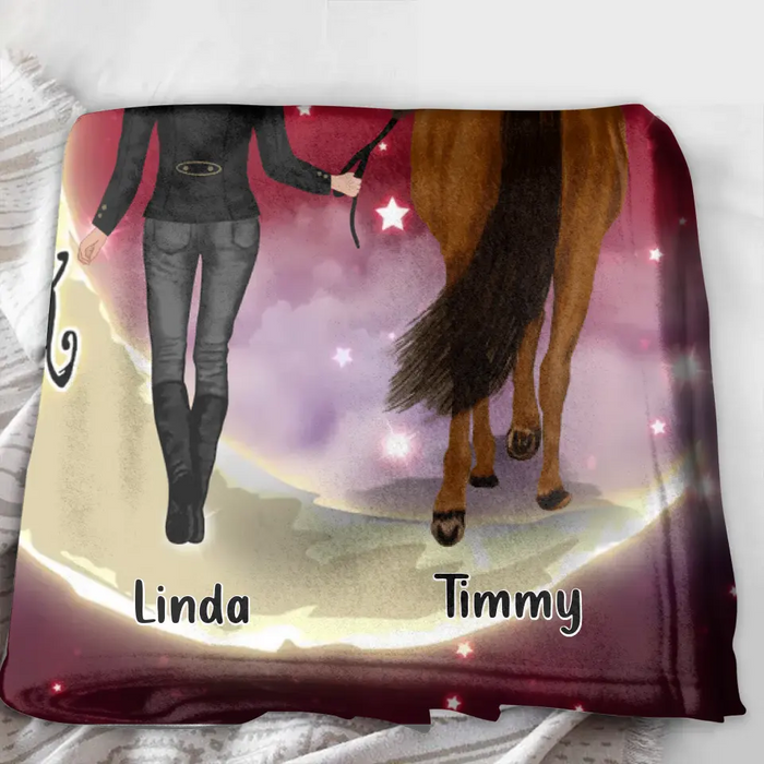 Custom Personalized Horse Girl Pillow Cover/Quilt/Single Layer Fleece Blanket - Christmas  Gift Idea for Horse Lovers - I Love You To The Moon & Back